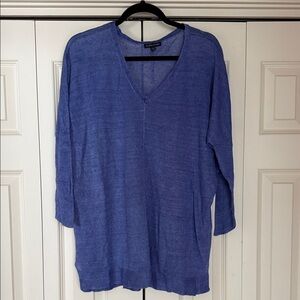 Blue V-Neck Tunic Sweater